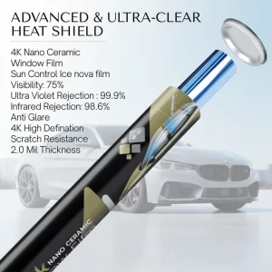 4K Nano Ceramic Window Film (ICE-NOVA) Max. Heat Rejection (Side & Back)